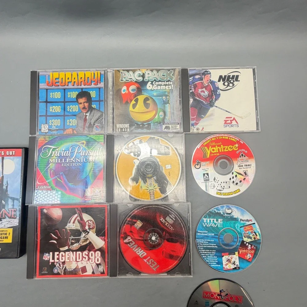 Vintage PC CD-ROM Game Lot Pac-Pack NHL 98 Test Drive Jeopardy Untested